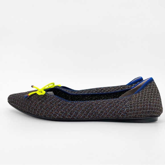 Rothy’s The Bow Point Diamond Knit Metallic Neon Evening Textured Chocolate Knit - Picture 2 of 5